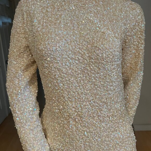 50'S VINTAGE GENE SHELLY'S BOUTIQUE SEQUIN MINK TRIM GOWN SIZE 14 - Picture 4 of 8